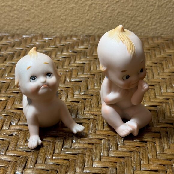 Vintage Kewpie Blue Wing Baby Figurines Set Of 2 Porcelain Collectibles - Picture 1 of 10
